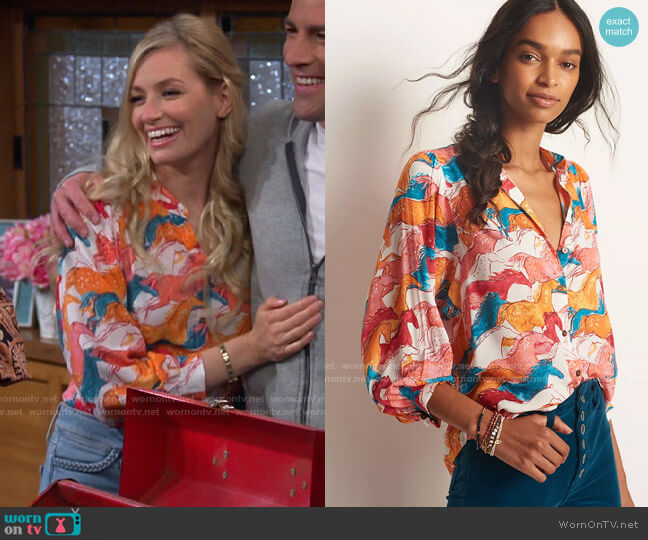 Anthropologie Maeve Pastoral Watercolor Blouse worn by Gemma (Beth Behrs) on The Neighborhood