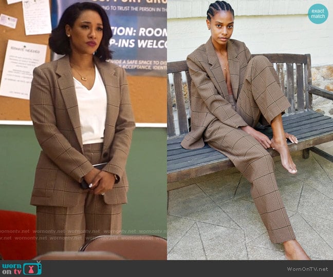 Aritzia Wilfred Mariposa Blazer and Santos Pants worn by Iris West (Candice Patton) on The Flash