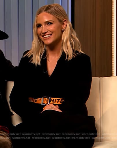 Ashlee Simpson orange Off-White belt on The Drew Barrymore Show