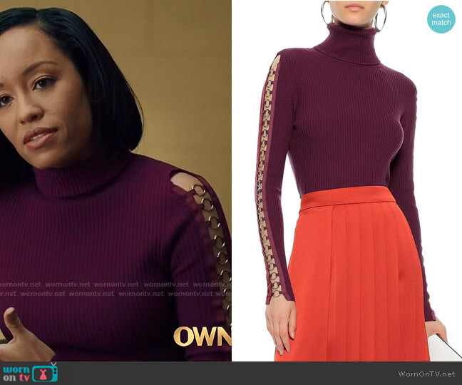 Autumn Cashmere Cutout ring-embellished ribbed merino wool-blend turtleneck sweater worn by Charley Bordelon West (Dawn-Lyen Gardner) on Queen Sugar