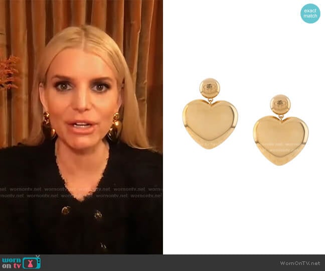 BB Heart Earrings by Balenciaga worn by Jessica Simpson on Tamron Hall Show