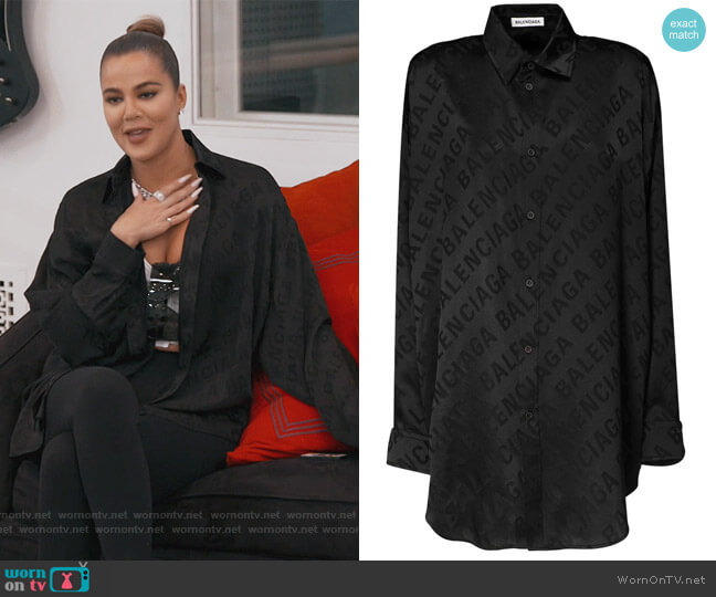 Oversize Logo Jacquard Satin Shirt by Balenciaga worn by Khloe Kardashian  on Keeping Up with the Kardashians