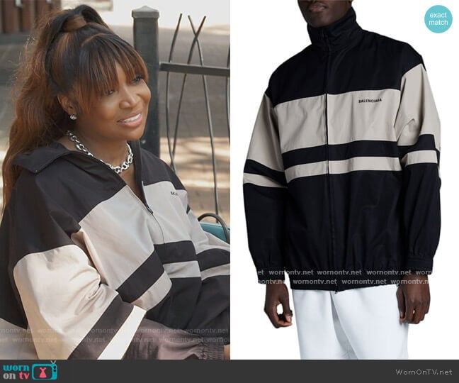 Striped Zip-up Jacket by Balenciaga worn by Marlo Hampson on The Real Housewives of Atlanta