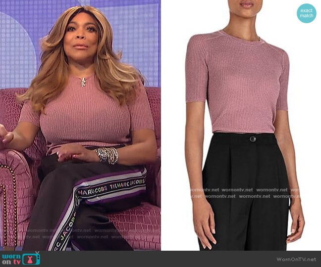 Zoe Metallic Rib-Knit Sweater by ba&sh worn by Wendy Williams  on The Wendy Williams Show