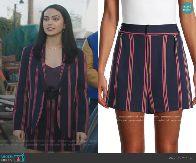 End Of The Line Stripe Shorts by BB Dakota worn by Veronica Lodge (Camila Mendes) on Riverdale
