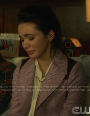 Bess's pink herringbone patch blazer on Nancy Drew