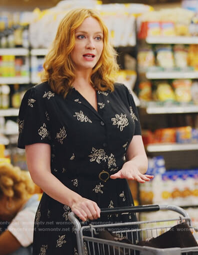 Beth's black floral button down dress on Good Girls