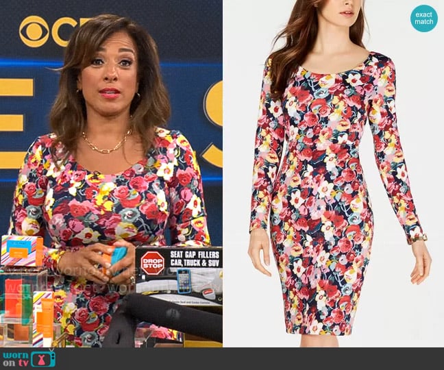 Betsey Johnson Floral-Print Long-Sleeve Sheath Dress worn by Michelle Miller on CBS Mornings