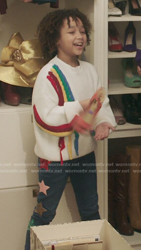 Bridget's rainbow braid sweater on Kenan