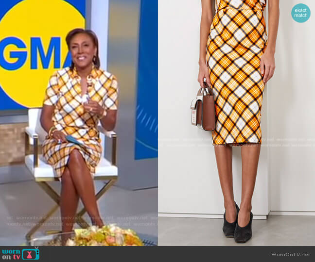 Checked Stretch-Jersey Skirt by Burberry worn by Robin Roberts on Good Morning America