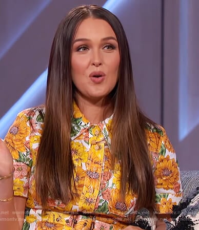 Camilla Luddington’s floral belted dress on The Kelly Clarkson Show