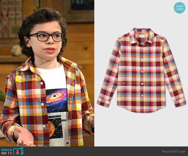 Boys' Poplin Plaid Long Sleeve Button-Down Shirt by cat & Jack at Target worn by Matteo Silva (Raphael Alejandro) on Bunkd