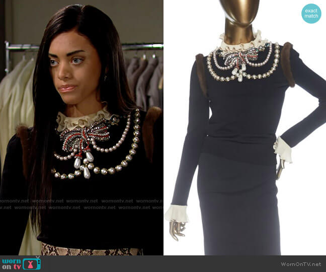 Gucci Mink Trimmed Sweater worn by Zoe (Kiara Barnes) on The Bold and the Beautiful