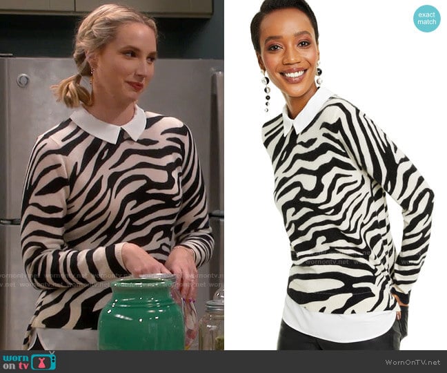 Charter Club Cashmere Zebra-Print Layered-Look Sweater worn by Mandy Baxter (Molly McCook) on Last Man Standing