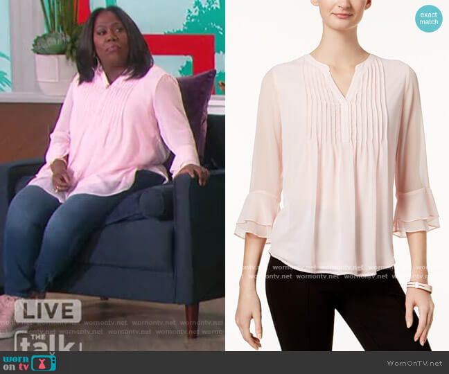 Petite Double Ruffle Solid Pintuck Top by Charter Club worn by Sheryl Underwood on The Talk