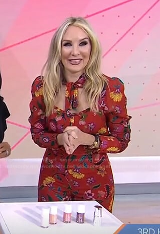 Chassie Post’s red floral tie neck jumpsuit on Today