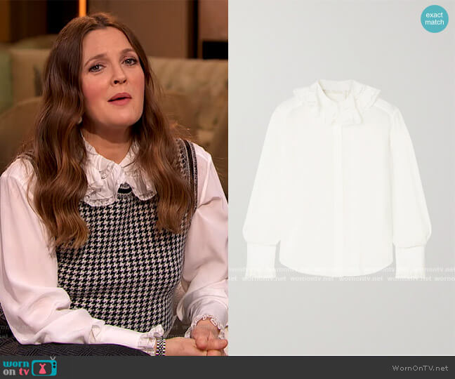 Ruffle Collar Silk Georgette Blouse by Chloe worn by Drew Barrymore on The Drew Barrymore Show