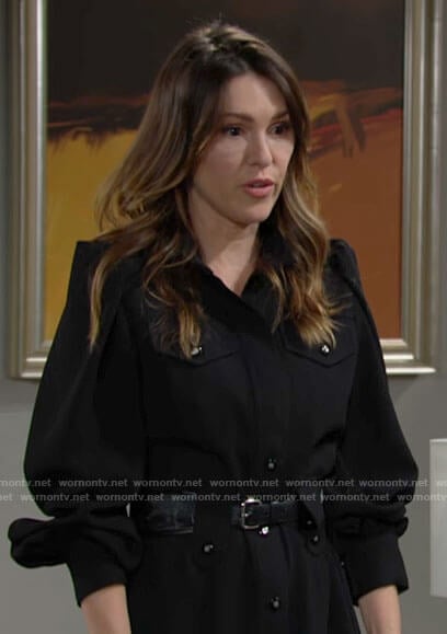 Chloe's black puff sleeve shirtdress on The Young and the Restless