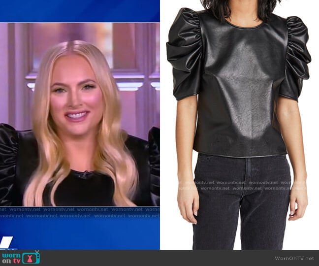 Faux Leather Puff Sleeve Top by Cinq a Sept worn by Meghan McCain on The View