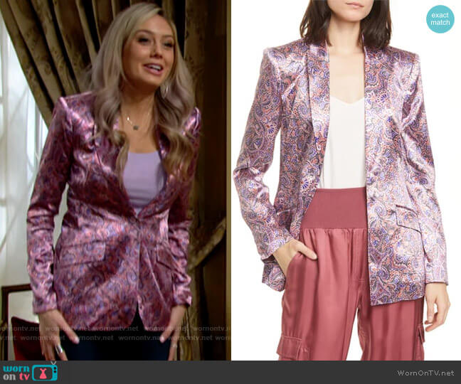 Cinq a Sept Estelle Paisley Blazer worn by Abby Newman (Melissa Ordway) on The Young and the Restless