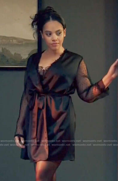 Darla's black mesh sleeve robe on Queen Sugar