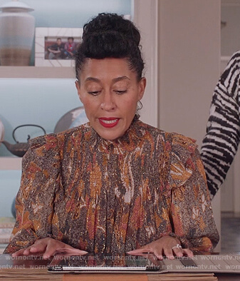 Rainbow's metallic paisley blouse on Black-ish