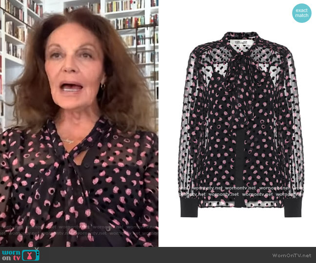 Minnie silk-blend devore blouse by Diane von Furstenberg worn by Diane von Furstenberg on The Kelly Clarkson Show