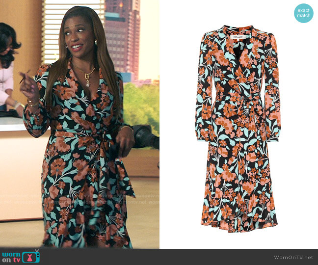 Diane von Furstenberg Carla Floral Wrap Dress worn by Mika (Kimrie Lewis) on Kenan