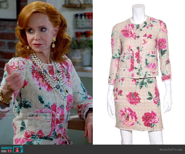 Dolce & Gabbana Floral Tweed Skirt Suit worn by Sheila (Swoosie Kurtz) on Call Me Kat