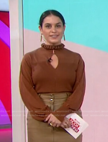 Donna’s brown ruffle neck keyhole top on Today