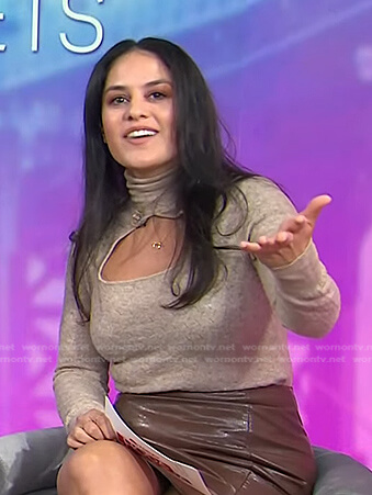 Donna Farizan's beige cutout turtleneck sweater on Today