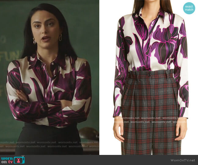 Floral Silk Blouse by Dries Van Noten worn by Veronica Lodge (Camila Mendes) on Riverdale