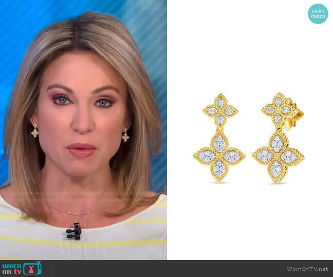 Princess Flower Yellow Gold Diamond Double Drop Earrings by Roberto Coin worn by Amy Robach on Good Morning America