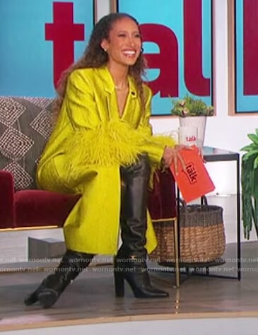 Elaine’s yellow coat with feather cuffs on The Talk