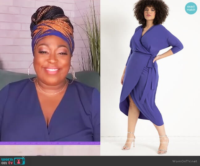 Sharp Shoulder Wrap Dress by Eloquii worn by Loni Love on The Real