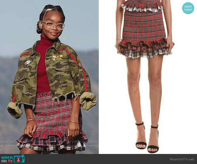 Red Smocked Pencil Skirt by English Factory worn by Diane Johnson (Marsai Martin) on Black-ish