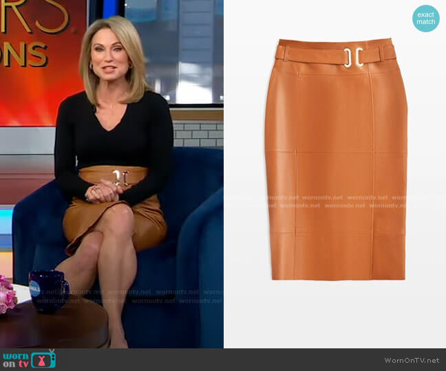 WornOnTV: Amy’s black top and belted leather skirt on Good Morning ...