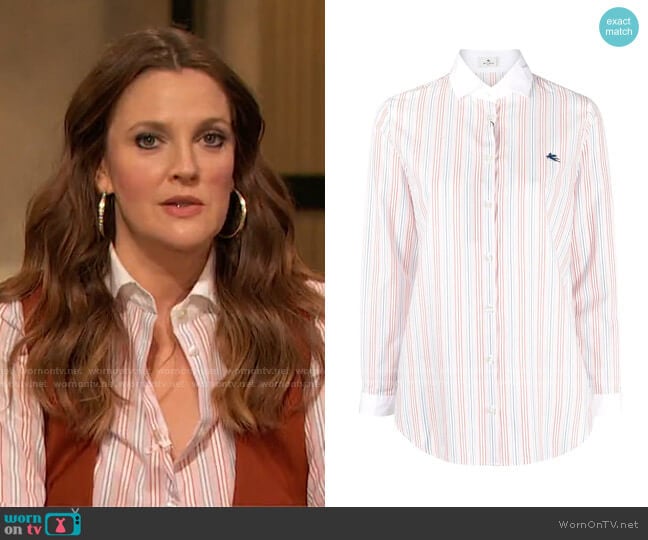 Striped Cotton Shirt by Etro worn by Drew Barrymore on Today