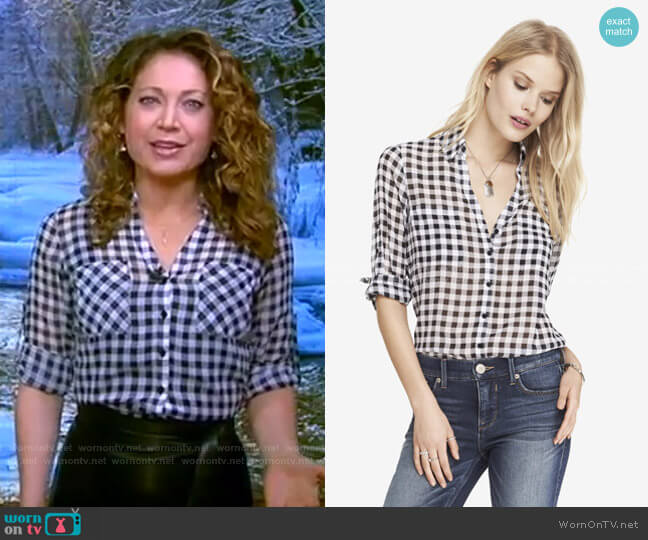 Gingham Check Shirt by Express worn by Ginger Zee  on Good Morning America