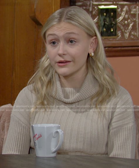 Faith’s beige turtleneck sweater on The Young and the Restless