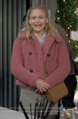 Faith’s pink teddy jacket on The Young and the Restless