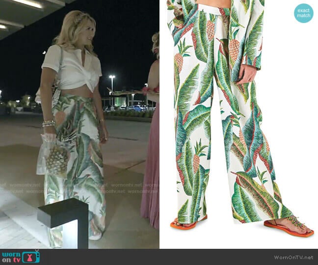 Forest Palm Linen Pants by Farm Rio worn by Kary Brittingham on The Real Housewives of Dallas