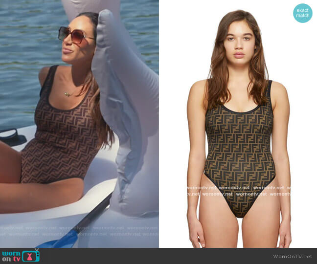 Reversible Black 'Forever Fendi' One-Piece Swimsuit by Fendi worn by Melissa Gorga  on The Real Housewives of New Jersey