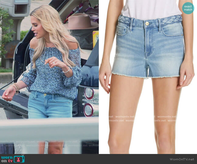 Le Cutoff Braid Waist Denim Shorts by Frame worn by Jackie Goldschneider on The Real Housewives of New Jersey