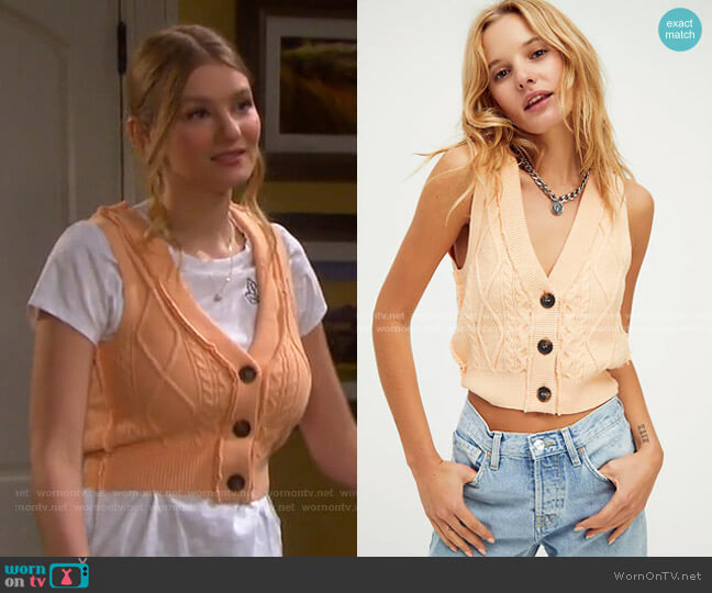 Denson Cable Vest by Free People worn by Alice Caroline Horton (Lindsay Arnold) on Days of our Lives