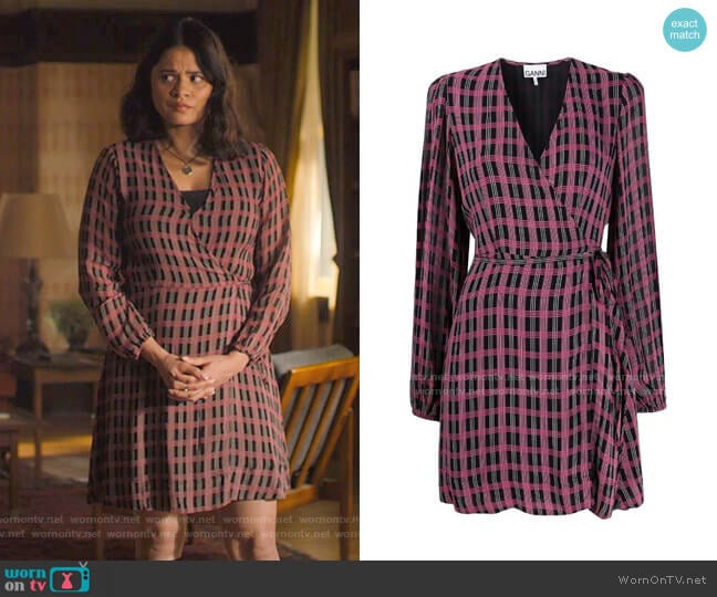 Ganni Printed Georgette Mini Wrap Dress worn by Mel Vera (Melonie Diaz) on Charmed