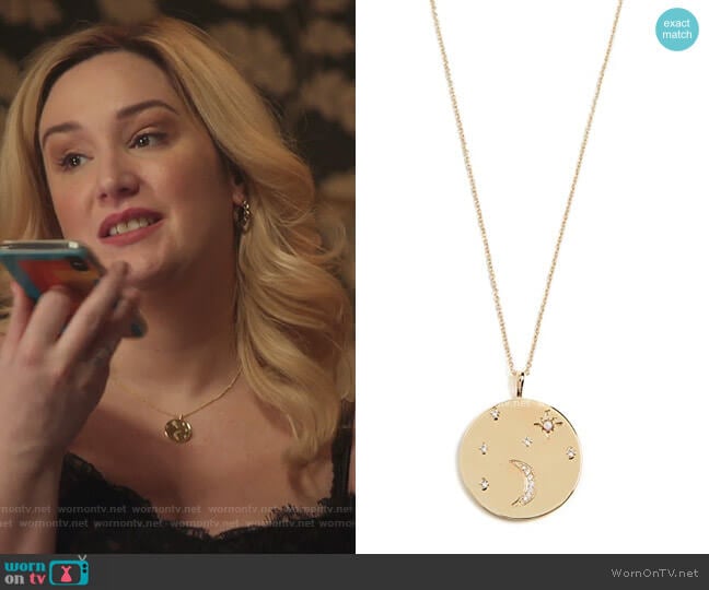 Luna Coin Pendant Necklace by Gorjana worn by Davia (Emma Hunton) on Good Trouble