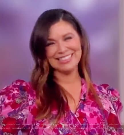 Gretta Monahan’s pink floral wrap dress on The View