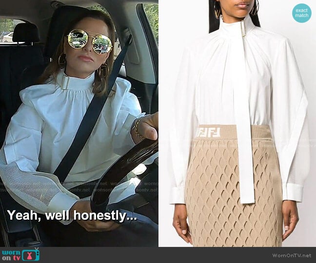 Belted-Neck Draped Blouse by Fendi worn by D’Andra Simmons on The Real Housewives of Dallas