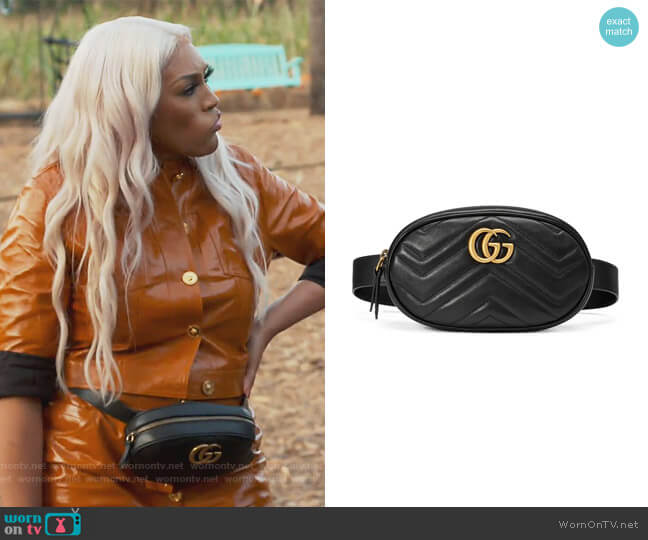 GG Marmont matelasse leather belt bag by Gucci worn by Drew Sidora on The Real Housewives of Atlanta worn by Drew Sidora on The Real Housewives of Atlanta